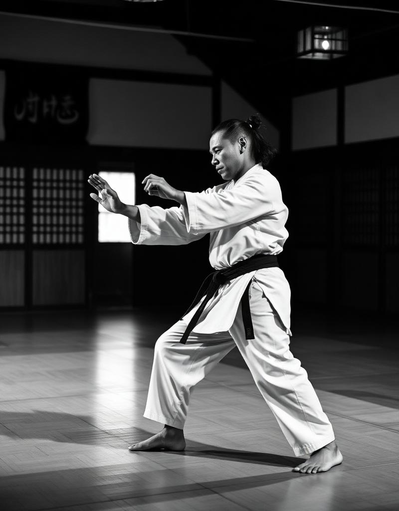 Karate kata stance in dojo